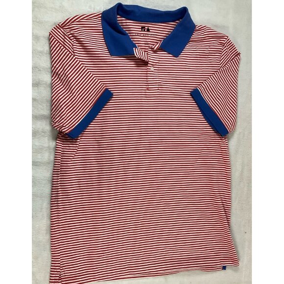 Free Assembly Polo Shirt Men Small Red Striped Contrast Collar Cotton Short Slv - Picture 3 of 7